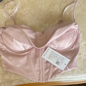Elegant Satin Corset Bra - Light Pink